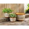 Accent Plus Tan Ceramic Diamond Pattern Planter Set