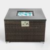 Outdoor Gas Fire Pit Square Dark Brown Wicker Fire Pit Table Propane Fire Table with Glass Rocks