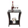 Glass Surface Brown Gradient Iron Frame Rattan Side Table