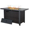 43&ldquo; L x 22&quot; W x 25&quot; H Rattan Propane Outdoor Fire Pit Table with Lid; 50000 BTU Gas Firepit with Blue Glass Beads and Glass Wind Guard