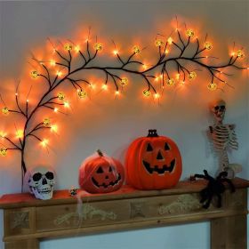 6 Ft 54 LED Halloween Willow Vine Twig 18 LED Pumpkins & Spiders, 36 Orange & Purple Halloween Lights Waterproof Battery Operated Garland Halloween Sc (Color: Orange)