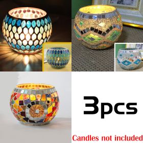 Mosaic Glass Candlestick Color Snowflake Mosaic Candle Holder Romantic Candlelight Table Centerpieces Party Dinner Wedding Decor (Ships From: CN, Color: 3PCS set C)