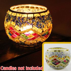 Mosaic Glass Candlestick Color Snowflake Mosaic Candle Holder Romantic Candlelight Table Centerpieces Party Dinner Wedding Decor (Ships From: CN, Color: 1PCS A)