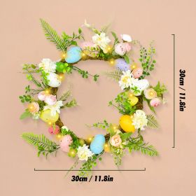 Glowing Easter Wreath Decor DIY Rattan Wreath Colorful Rabbit Bunny Eggs Happy Easter Party Decoration For Home Party Supplies (Ships From: CN, Color: Light-eggs-B)