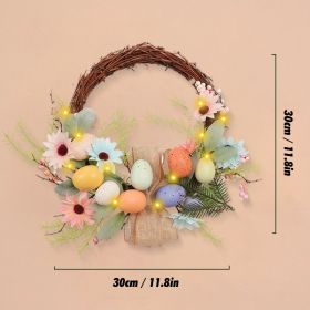 Glowing Easter Wreath Decor DIY Rattan Wreath Colorful Rabbit Bunny Eggs Happy Easter Party Decoration For Home Party Supplies (Ships From: CN, Color: Light-eggs-C)