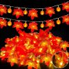 3 Pack Fall Garland with Pumpkin Lights & Enlarged Maple Fall String Lights Halloween Pumpkins Lights, 30Ft 60LED Waterproof Battery Operated Fall Dec